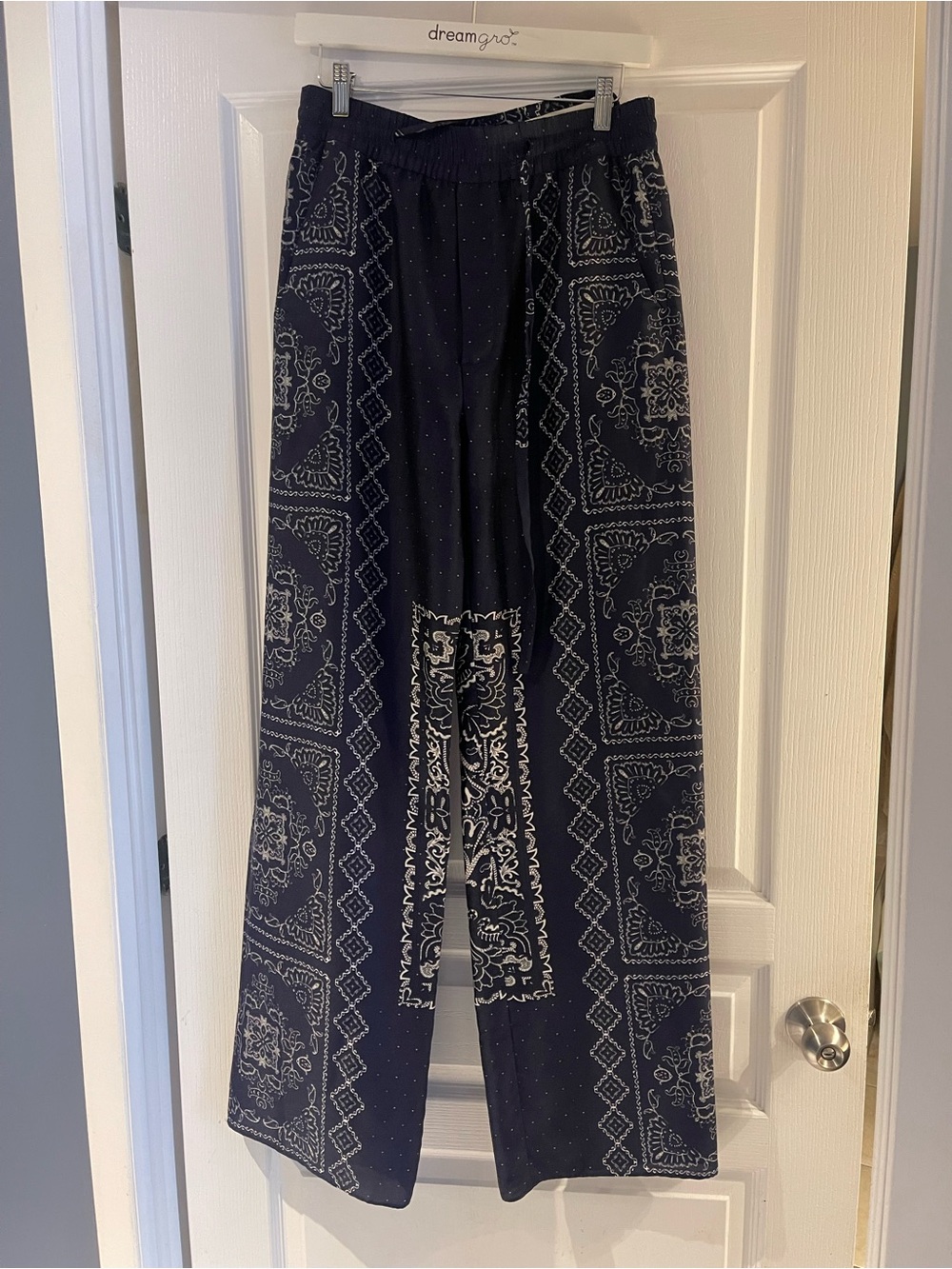 Zara Navy Bandana-Print Wide-Leg Pants